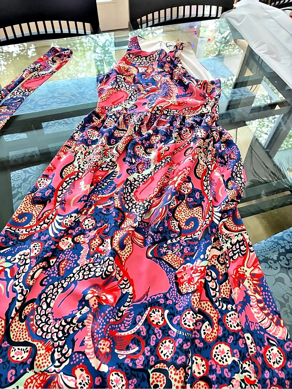 CK BRADLEY Grace Maxi Dragon Pink Dress Pink & Blue Small